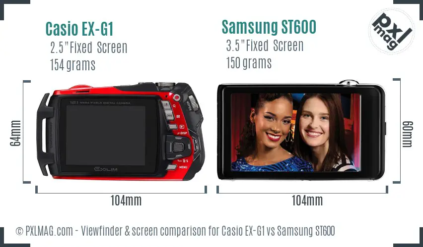 Casio EX-G1 vs Samsung ST600 Screen and Viewfinder comparison