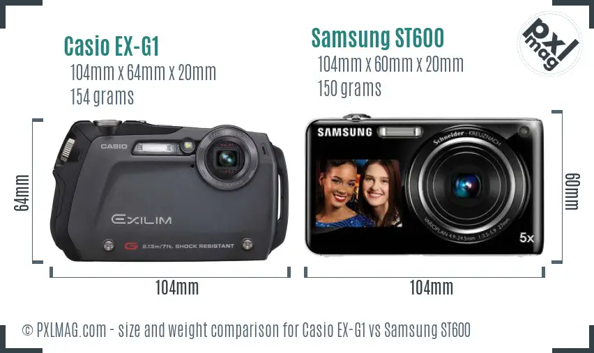 Casio EX-G1 vs Samsung ST600 size comparison