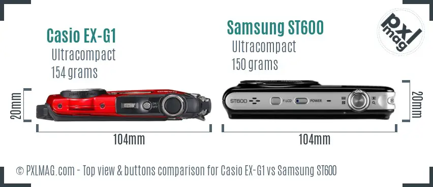 Casio EX-G1 vs Samsung ST600 top view buttons comparison