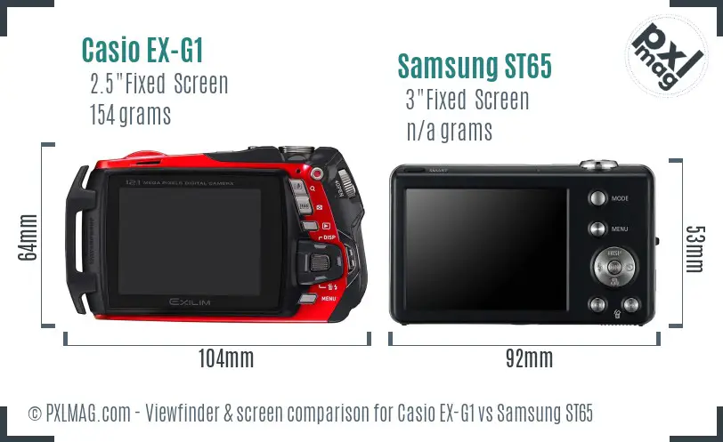 Casio EX-G1 vs Samsung ST65 Screen and Viewfinder comparison