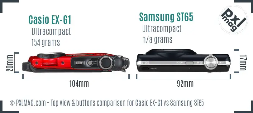 Casio EX-G1 vs Samsung ST65 top view buttons comparison