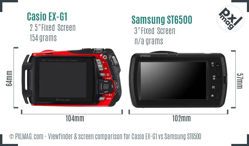 Casio EX-G1 vs Samsung ST6500 Screen and Viewfinder comparison
