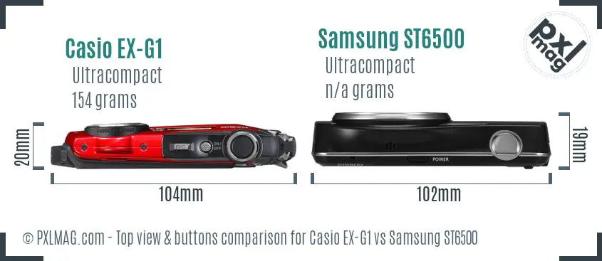 Casio EX-G1 vs Samsung ST6500 top view buttons comparison