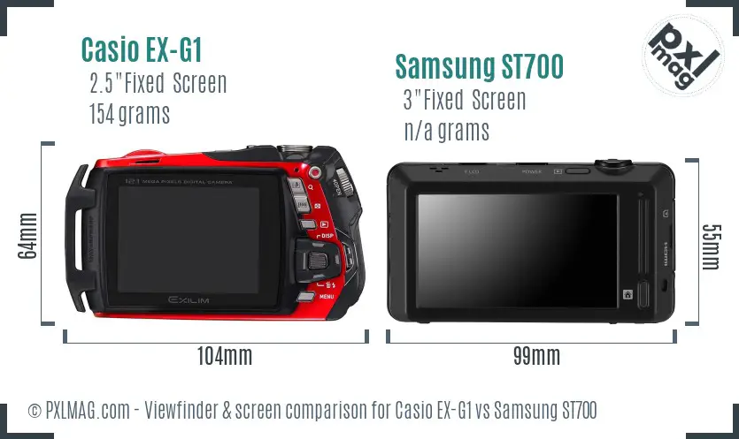 Casio EX-G1 vs Samsung ST700 Screen and Viewfinder comparison