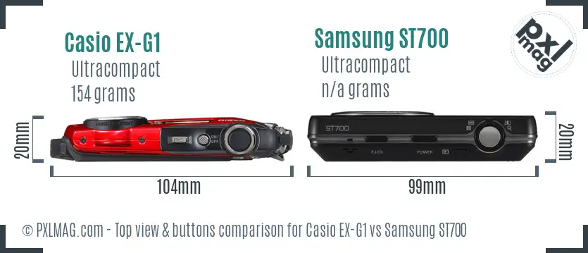 Casio EX-G1 vs Samsung ST700 top view buttons comparison