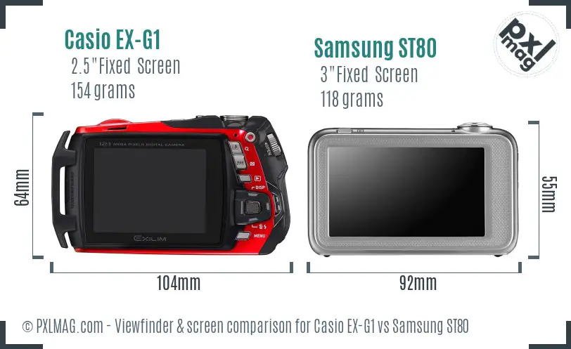 Casio EX-G1 vs Samsung ST80 Screen and Viewfinder comparison