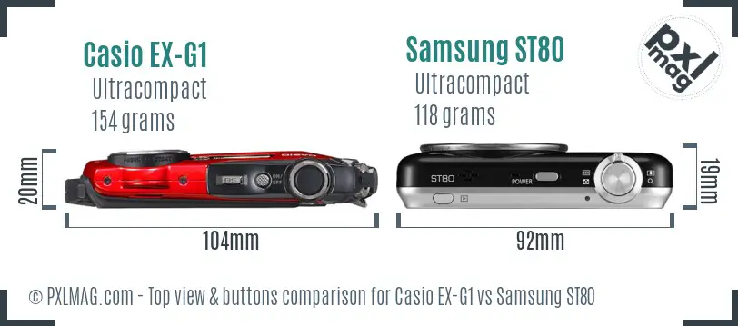 Casio EX-G1 vs Samsung ST80 top view buttons comparison