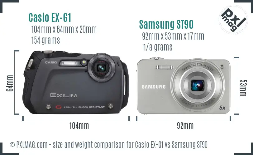 Casio EX-G1 vs Samsung ST90 size comparison