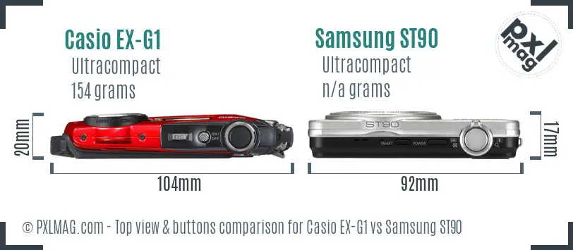 Casio EX-G1 vs Samsung ST90 top view buttons comparison