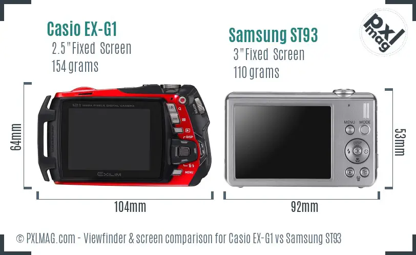 Casio EX-G1 vs Samsung ST93 Screen and Viewfinder comparison