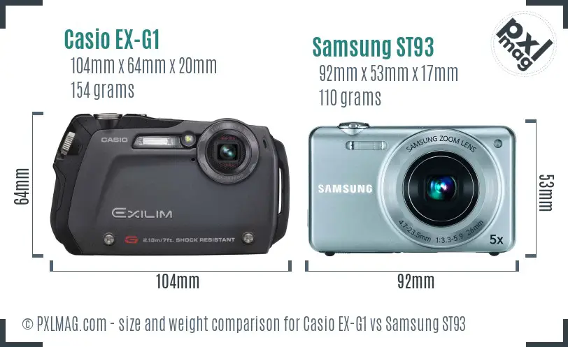Casio EX-G1 vs Samsung ST93 size comparison
