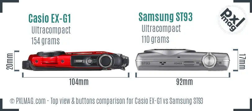 Casio EX-G1 vs Samsung ST93 top view buttons comparison