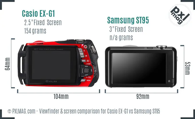 Casio EX-G1 vs Samsung ST95 Screen and Viewfinder comparison