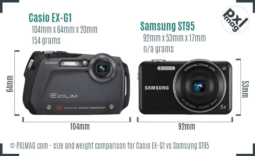 Casio EX-G1 vs Samsung ST95 size comparison