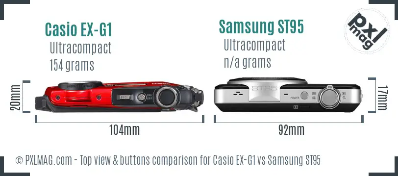 Casio EX-G1 vs Samsung ST95 top view buttons comparison