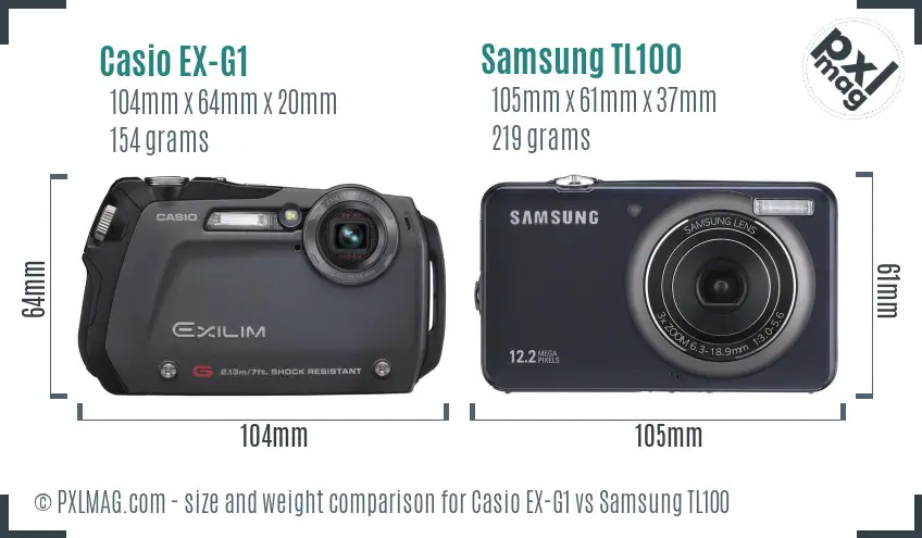 Casio EX-G1 vs Samsung TL100 size comparison