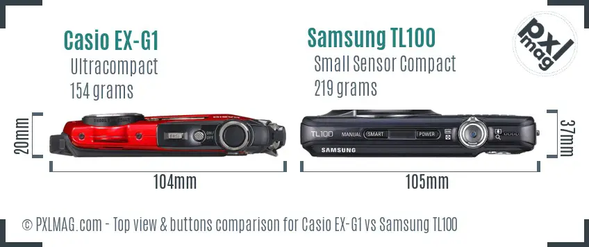 Casio EX-G1 vs Samsung TL100 top view buttons comparison