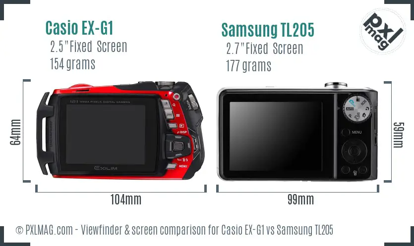 Casio EX-G1 vs Samsung TL205 Screen and Viewfinder comparison
