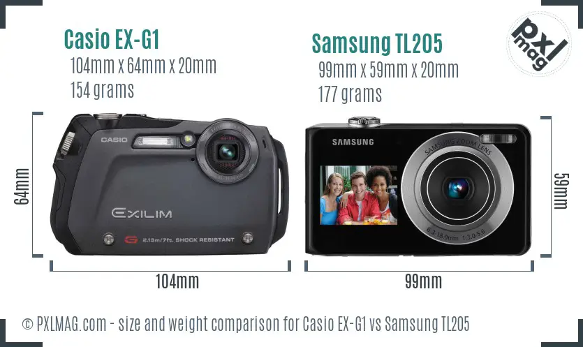 Casio EX-G1 vs Samsung TL205 size comparison