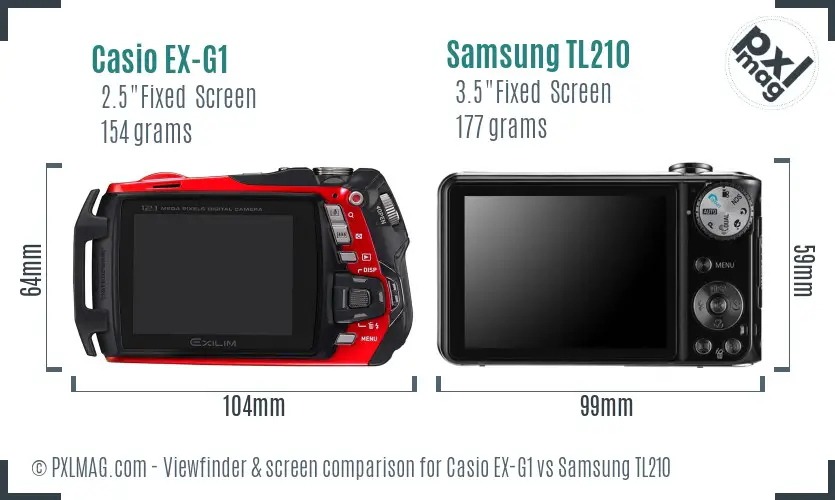 Casio EX-G1 vs Samsung TL210 Screen and Viewfinder comparison