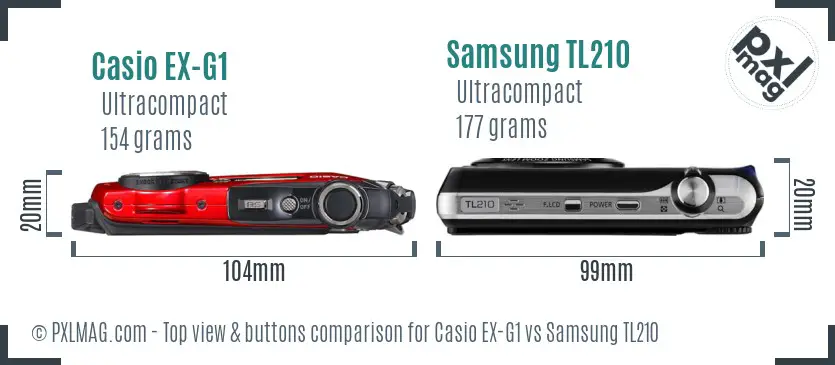 Casio EX-G1 vs Samsung TL210 top view buttons comparison
