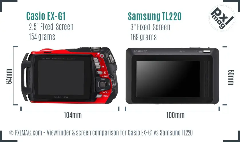 Casio EX-G1 vs Samsung TL220 Screen and Viewfinder comparison