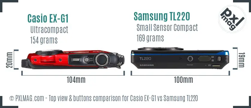 Casio EX-G1 vs Samsung TL220 top view buttons comparison