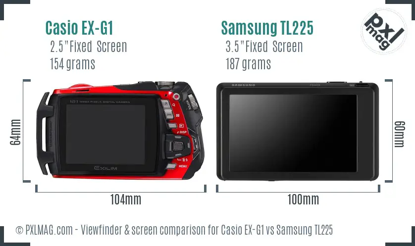 Casio EX-G1 vs Samsung TL225 Screen and Viewfinder comparison