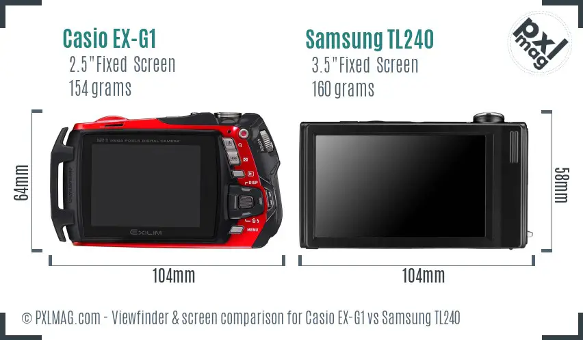 Casio EX-G1 vs Samsung TL240 Screen and Viewfinder comparison