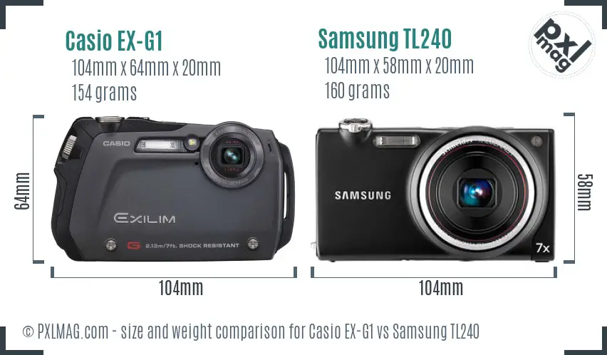 Casio EX-G1 vs Samsung TL240 size comparison