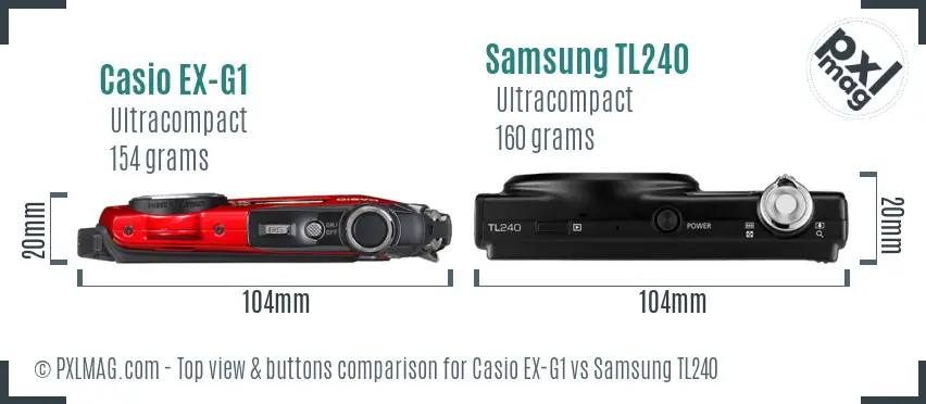 Casio EX-G1 vs Samsung TL240 top view buttons comparison
