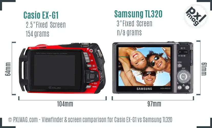 Casio EX-G1 vs Samsung TL320 Screen and Viewfinder comparison