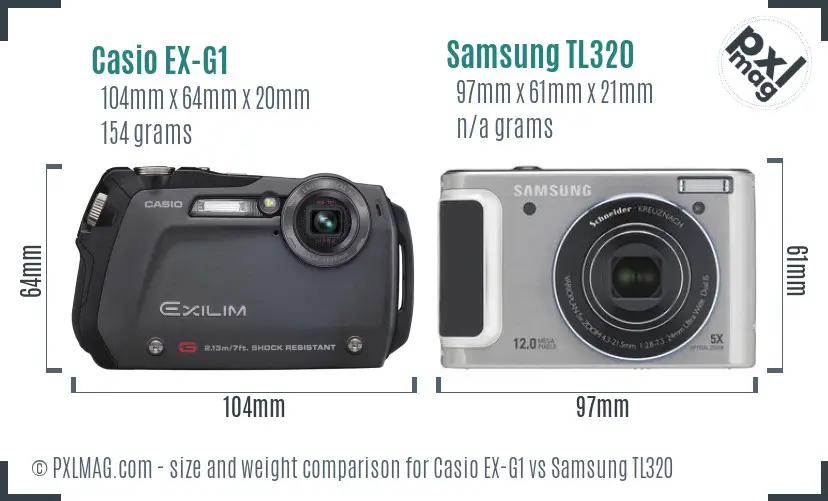 Casio EX-G1 vs Samsung TL320 size comparison