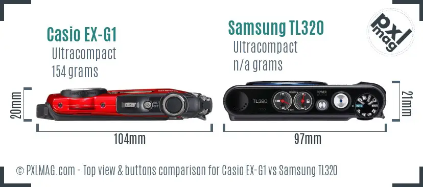 Casio EX-G1 vs Samsung TL320 top view buttons comparison