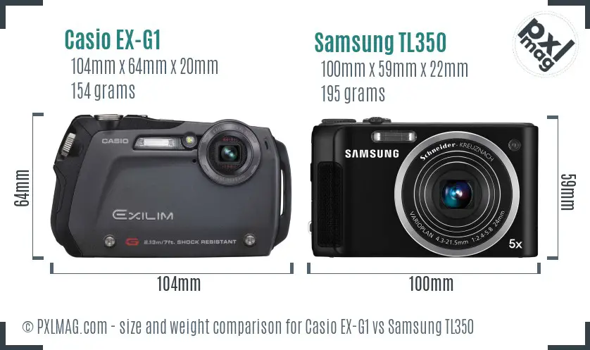 Casio EX-G1 vs Samsung TL350 size comparison