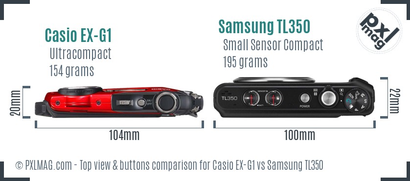 Casio EX-G1 vs Samsung TL350 top view buttons comparison