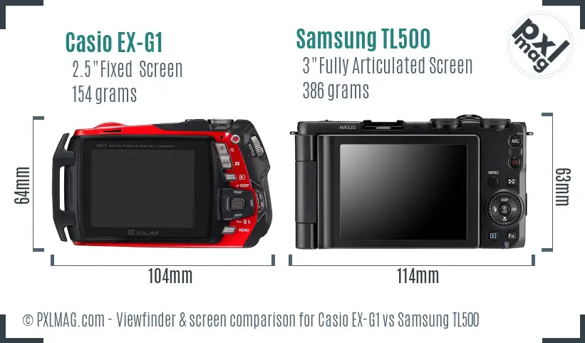 Casio EX-G1 vs Samsung TL500 Screen and Viewfinder comparison