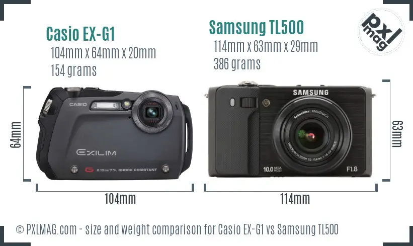 Casio EX-G1 vs Samsung TL500 size comparison