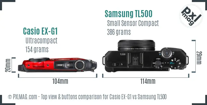 Casio EX-G1 vs Samsung TL500 top view buttons comparison