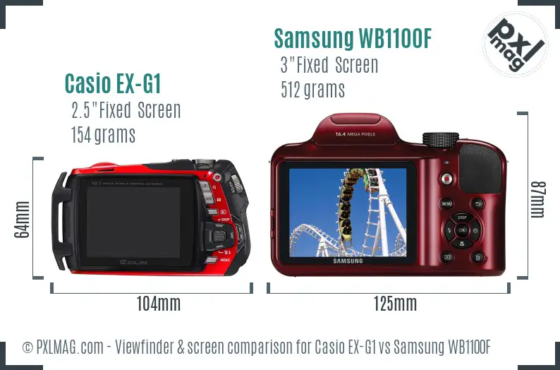 Casio EX-G1 vs Samsung WB1100F Screen and Viewfinder comparison