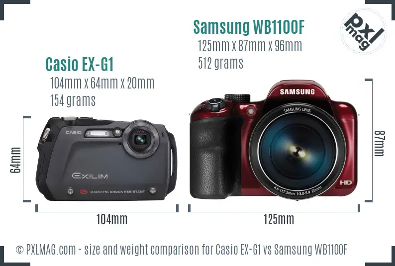 Casio EX-G1 vs Samsung WB1100F size comparison