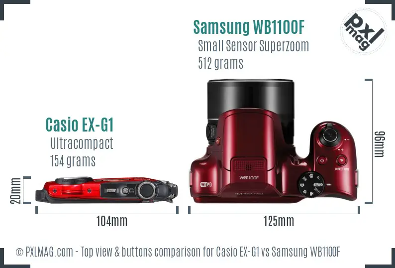 Casio EX-G1 vs Samsung WB1100F top view buttons comparison