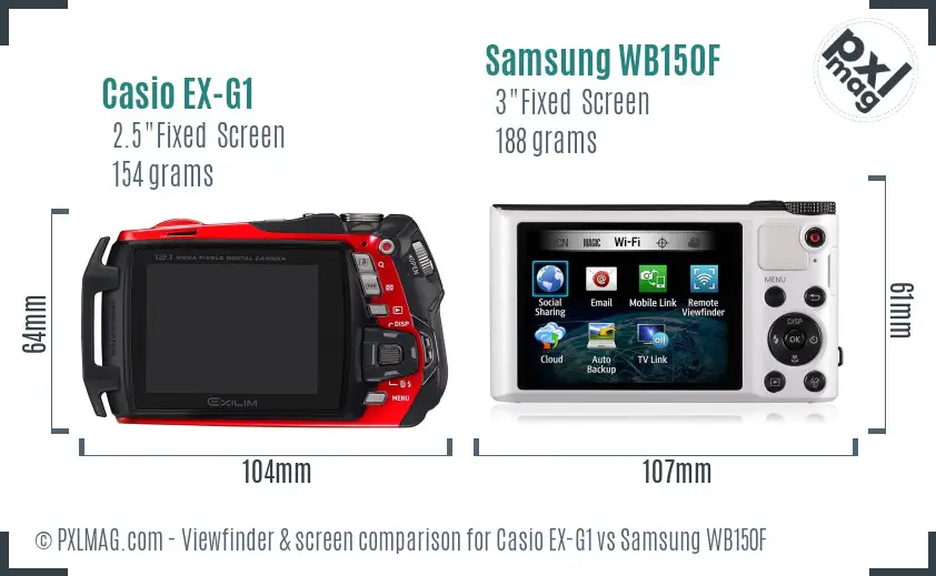 Casio EX-G1 vs Samsung WB150F Screen and Viewfinder comparison