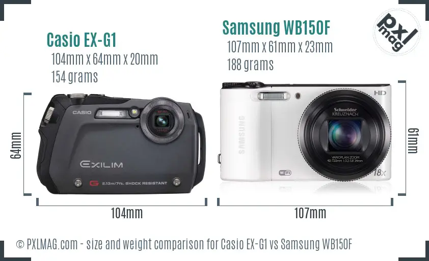 Casio EX-G1 vs Samsung WB150F size comparison