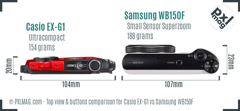 Casio EX-G1 vs Samsung WB150F top view buttons comparison