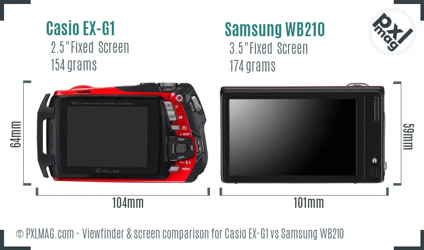 Casio EX-G1 vs Samsung WB210 Screen and Viewfinder comparison