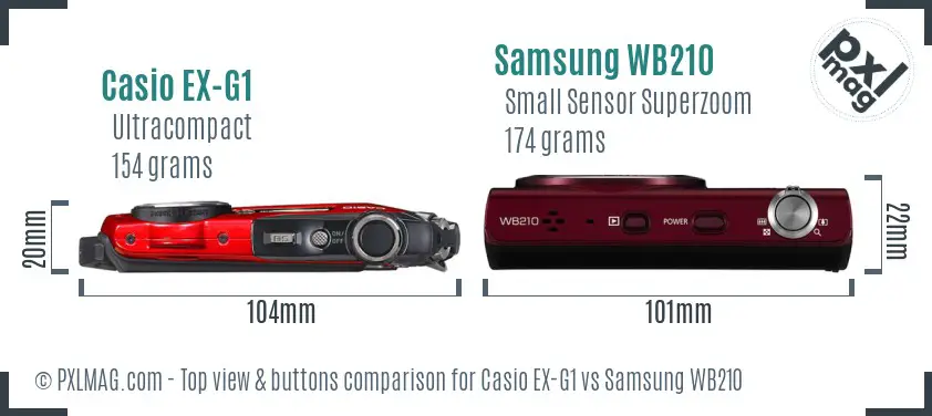 Casio EX-G1 vs Samsung WB210 top view buttons comparison