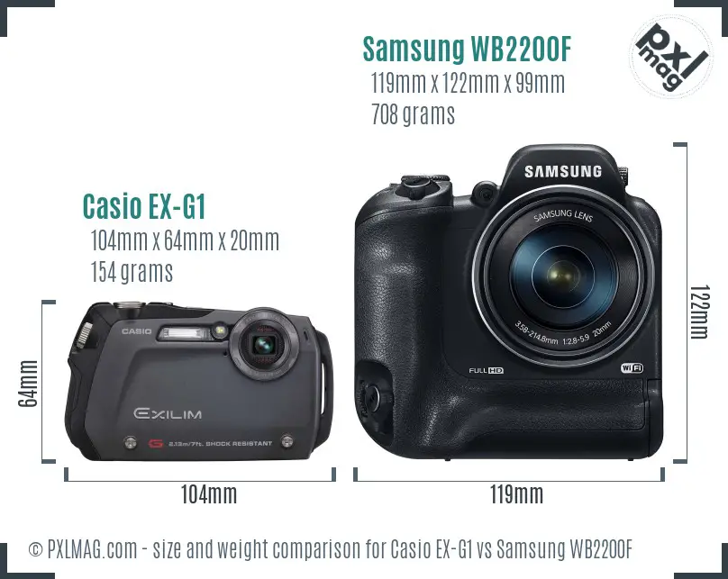 Casio EX-G1 vs Samsung WB2200F size comparison