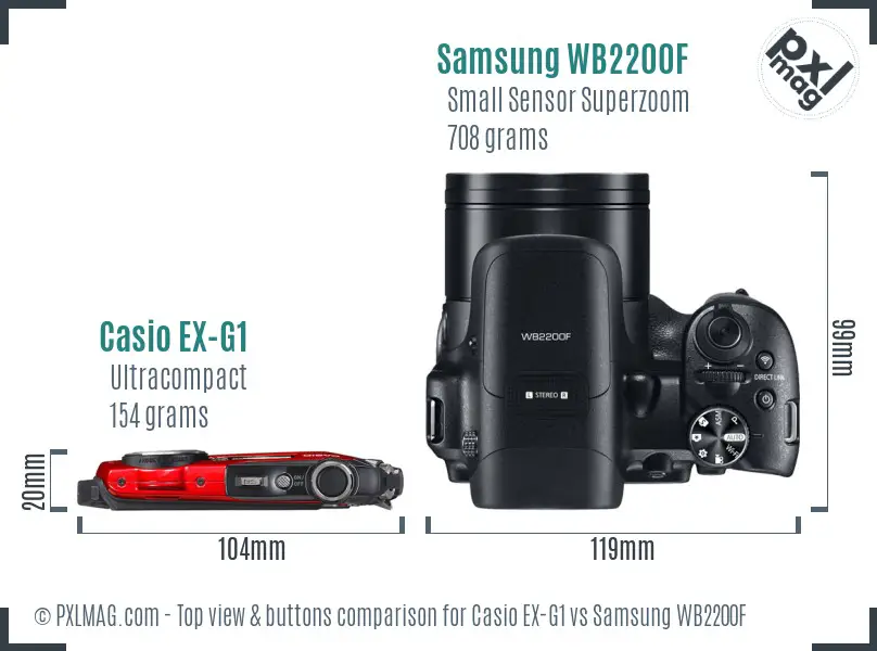 Casio EX-G1 vs Samsung WB2200F top view buttons comparison