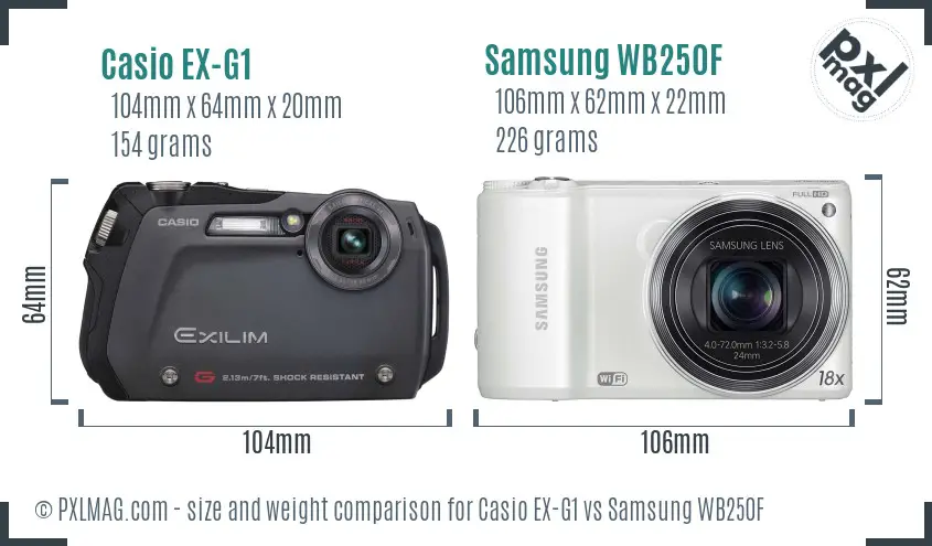 Casio EX-G1 vs Samsung WB250F size comparison